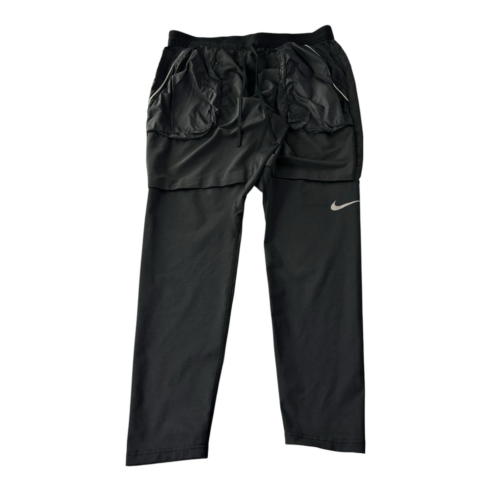 Nike Dri-FIT Running Pants Men's Large Black Reflective Athletic Training Jogger